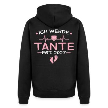 Ich werde Tante 2027 - Baby Ankündigung Geschenk - Unisex Premium Bio Zip Hoodie - Schwarz - Hinten - Nico (187cm)