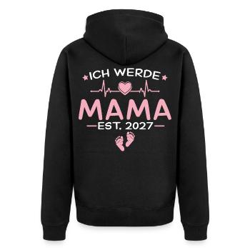 Ich werde Mama 2027 - Schwangerschaft Verkündung - Unisex Premium Bio Zip Hoodie - Schwarz - Hinten - Nico (187cm)