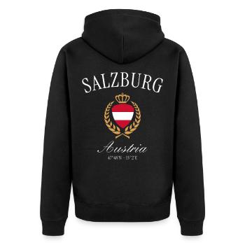 Salzburg Austria Coat of Arms Crown – Travel Souvenir - Unisex Premium Organic Zip Hoodie - black - Back - Nico (187cm)