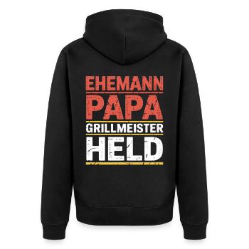 Vatertag Grillmeister Papa Ehemann Männer - Unisex Premium Bio Zip Hoodie - Schwarz - Hinten - Nico (187cm)