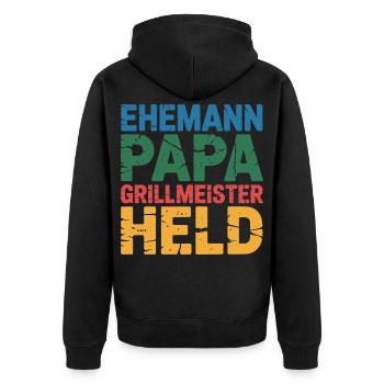 Dad Father Grill Master Hero Fun BBQ - Unisex Premium Organic Zip Hoodie - black - Back - Nico (187cm)