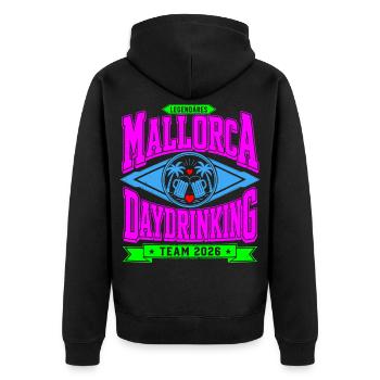 Malle 2026 Legendäres Daydrinking Team 2026 - Unisex Premium Bio Zip Hoodie - Schwarz - Hinten - Nico (187cm)
