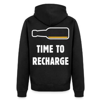 Time To Recharge (Beer / Beer / NEG 2C) - Unisex Premium Organic Zip Hoodie - black - Back - Nico (187cm)