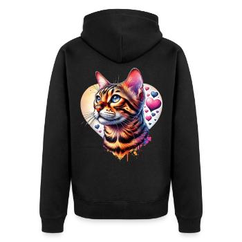 Bengalkatze - Unisex Premium Bio Zip Hoodie - Schwarz - Hinten - Nico (187cm)