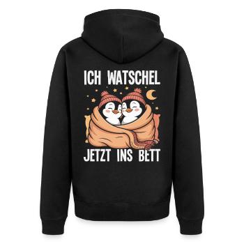 Ich watschel jetzt ins Bett Pinguin - Unisex Premium Bio Zip Hoodie - Schwarz - Hinten - Nico (187cm)