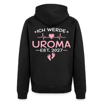 Ich werde Uroma 2027 - Ururenkelkind Ankündigung - Unisex Premium Bio Zip Hoodie - Schwarz - Hinten - Nico (187cm)