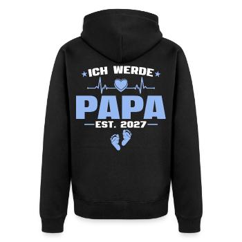 Ich werde Papa 2027 - Schwangerschaft Verkündung - Unisex Premium Bio Zip Hoodie - Schwarz - Hinten - Nico (187cm)