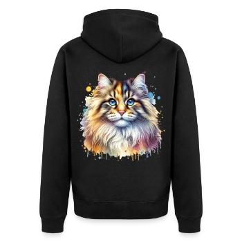 Norwegische Waldkatze Motiv - Unisex Premium Bio Zip Hoodie - Schwarz - Hinten - Nico (187cm)