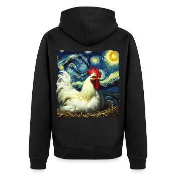 Leghorn Hühner Starry Night - Unisex Premium Bio Zip Hoodie - Schwarz - Hinten - Nico (187cm)