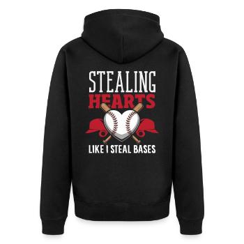 Baseball : Cœurs et vols de bases - Veste à capuche bio Premium Unisexe - noir - Dos - Nico (187cm)
