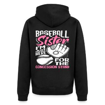 Baseball Sister Only Here for the Snack - Unisex Premium Organic Zip Hoodie - black - Back - Nico (187cm)