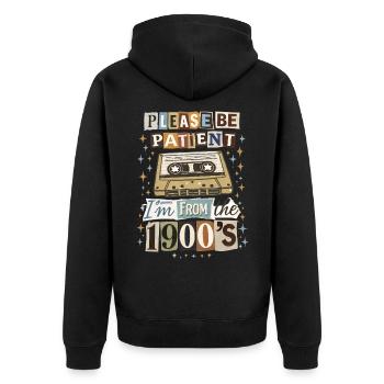 Retro Kassette Nostalgia - Unisex Premium Bio Zip Hoodie - Schwarz - Hinten - Nico (187cm)