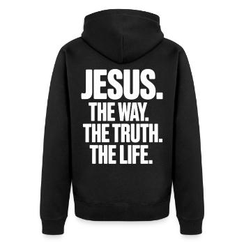 Jesus The Way, The Truth, The Life, John 14:6 - Unisex Premium Organic Zip Hoodie - black - Back - Nico (187cm)