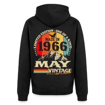 Cadeau d’anniversaire Vintage Born de mai 1966 - Veste à capuche bio Premium Unisexe - noir - Dos - Nico (187cm)