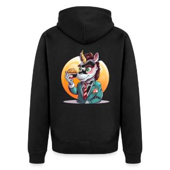 Unicorn in a suit with pie - Unisex Premium Organic Zip Hoodie - black - Back - Nico (187cm)