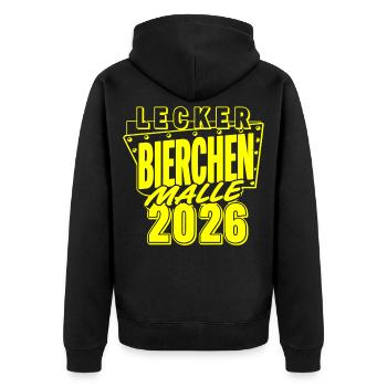 Lecker Bierchen Malle 2026 Bier lieben wir - Unisex Premium Bio Zip Hoodie - Schwarz - Hinten - Nico (187cm)