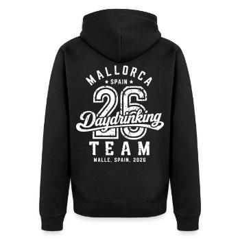 Malle 2026 Daydrinking Team Malle for everyone - Unisex Premium Organic Zip Hoodie - black - Back - Nico (187cm)