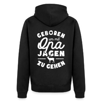 Geboren um mit Opa jagen zu gehen - Unisex Premium Bio Zip Hoodie - Schwarz - Hinten - Nico (187cm)