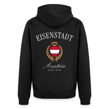 Eisenstadt Österreich Wappen Krone Reise Souvenir - Unisex Premium Bio Zip Hoodie - Schwarz - Hinten - Nico (187cm)