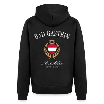Innsbruck Österreich Wappen Krone – Reise Souvenir - Unisex Premium Bio Zip Hoodie - Schwarz - Hinten - Nico (187cm)