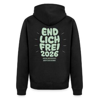 Endlich Frei - Abschluss 2026 - Unisex Premium Bio Zip Hoodie - Schwarz - Hinten - Nico (187cm)