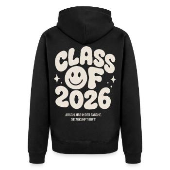 Abschluss 2026 - die Zukunft ruft! - Unisex Premium Bio Zip Hoodie - Schwarz - Hinten - Nico (187cm)