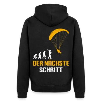 Paraglider Geschenk DER NÄCHSTE SCHRITT - Unisex Premium Bio Zip Hoodie - Schwarz - Hinten - Nico (187cm)