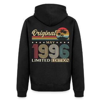 Cadeau de 30e anniversaire Original Mai 1996 - Veste à capuche bio Premium Unisexe - noir - Dos - Nico (187cm)