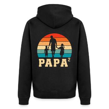 Vater mit Tochter und Sohn papa und tochter sohn - Unisex Premium Bio Zip Hoodie - Schwarz - Hinten - Nico (187cm)