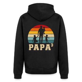 Vater 3 Kinder Stolzer Vater 3 Kinder Dreifacher Papa - Unisex Premium Bio Zip Hoodie - Schwarz - Hinten - Nico (187cm)