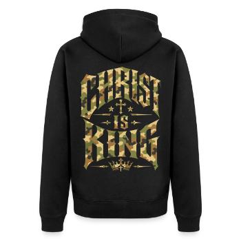 Christian Believers Christ Is King Camo - Unisex Premium Organic Zip Hoodie - black - Back - Nico (187cm)