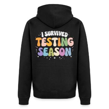 Ich habe die Klausurphase überlebt Schule Humor - Unisex Premium Bio Zip Hoodie - Schwarz - Hinten - Nico (187cm)