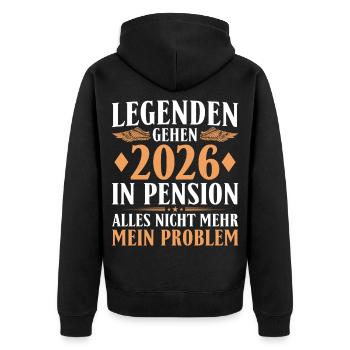 Legenden gehen 2026 in Pension - Ruhestand Geschen - Unisex Premium Bio Zip Hoodie - Schwarz - Hinten - Nico (187cm)