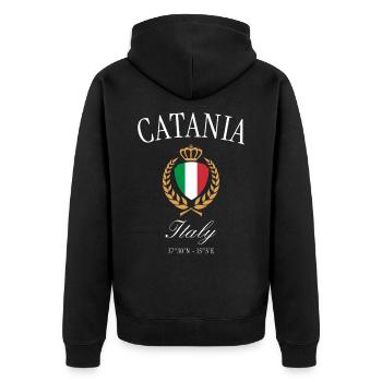 Catania Italien Wappen Krone – Reise Souvenir - Unisex Premium Bio Zip Hoodie - Schwarz - Hinten - Nico (187cm)