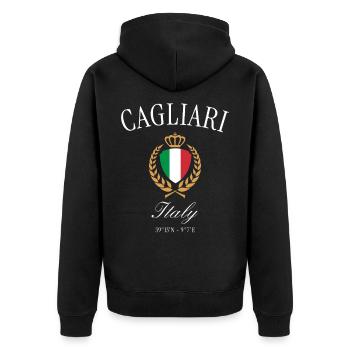 Cagliari Italien Wappen Krone – Reise Souvenir - Unisex Premium Bio Zip Hoodie - Schwarz - Hinten - Nico (187cm)