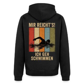 Mir reicht's Ich geh schwimmen Retro Schwimmer - Unisex Premium Bio Zip Hoodie - Schwarz - Hinten - Nico (187cm)
