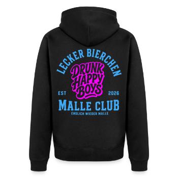 Malle 2026 Lecker Bierchen Malle Club - Unisex Premium Bio Zip Hoodie - Schwarz - Hinten - Nico (187cm)