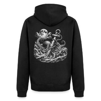 Oktopus Anker Vintage Meer Mond Maritime Nautisch - Unisex Premium Bio Zip Hoodie - Schwarz - Hinten - Nico (187cm)