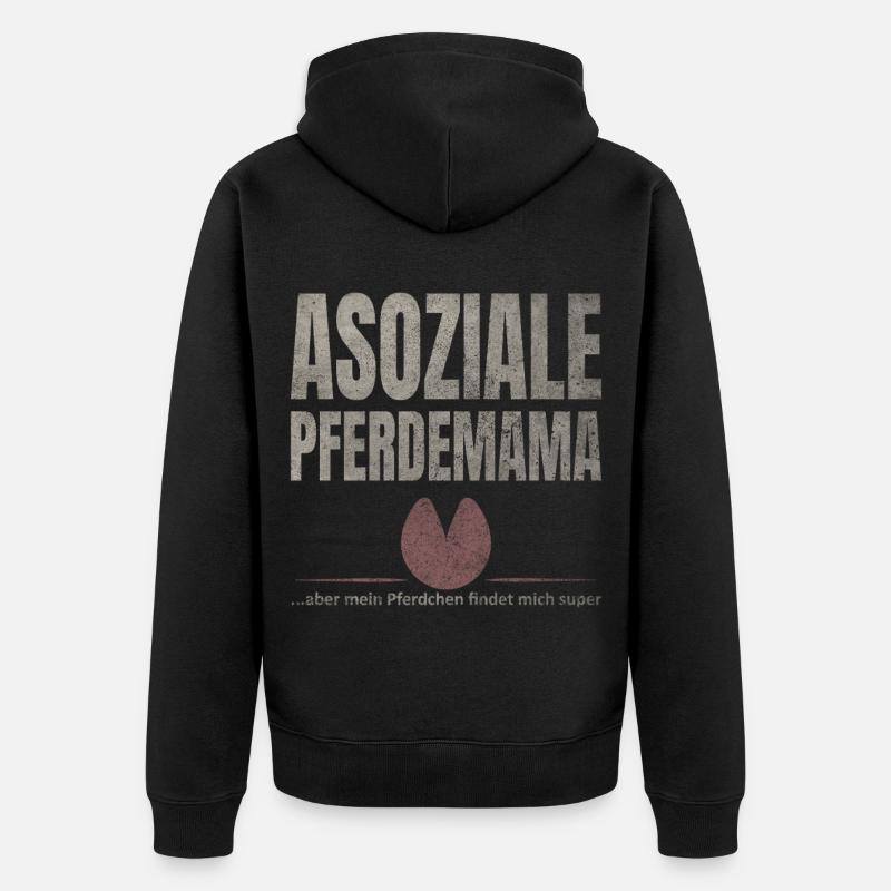 Asoziale Pferdemama Pferdchen - Unisex Premium Bio Zip Hoodie - Schwarz