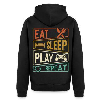 Gamer life Eat Sleep Play Repeat  - Unisex Premium Bio Zip Hoodie - Schwarz - Hinten - Nico (187cm)