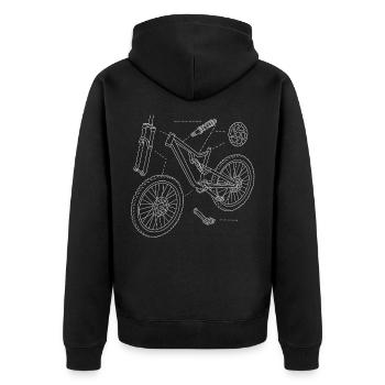 DH-Bike Exploded Drawing: MTB Technique Sketch - Unisex Premium Organic Zip Hoodie - black - Back - Nico (187cm)
