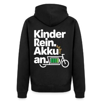 Kinder Rein Akku An E Bike Spruch - Unisex Premium Bio Zip Hoodie - Schwarz - Hinten - Nico (187cm)