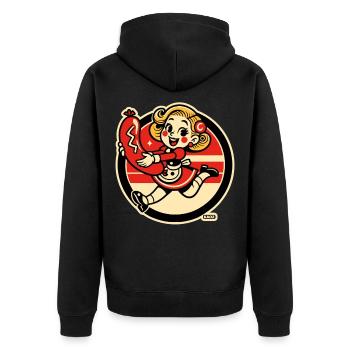 Retro Sausage Snack Girl - Unisex Premium Bio Zip Hoodie - Schwarz - Hinten - Nico (187cm)