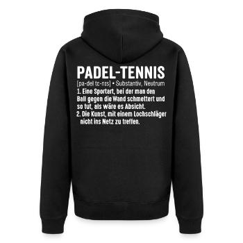 Padel Tennis Lustige Definition - Unisex Premium Bio Zip Hoodie - Schwarz - Hinten - Nico (187cm)