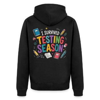 Ich habe die Klausurphase überlebt Schule Humor - Unisex Premium Bio Zip Hoodie - Schwarz - Hinten - Nico (187cm)