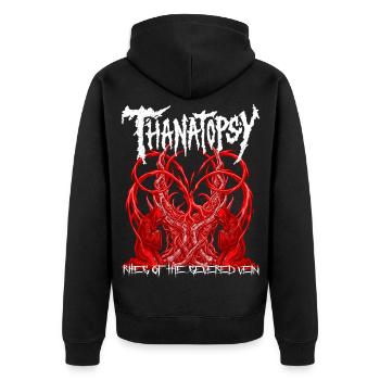 Transhumaner Herzensritual - Unisex Premium Bio Zip Hoodie - Schwarz - Hinten - Nico (187cm)