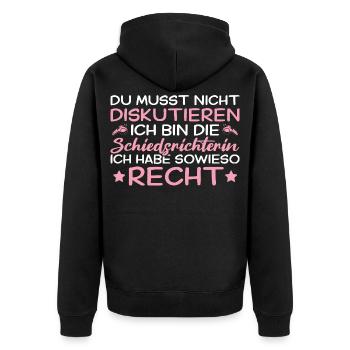 Du musst nicht diskutieren - Schiedsrichterin - Unisex Premium Bio Zip Hoodie - Schwarz - Hinten - Nico (187cm)