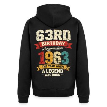 63 Jahre alte Geburtstagslegende 1963 – Vintage - Unisex Premium Bio Zip Hoodie - Schwarz - Hinten - Nico (187cm)