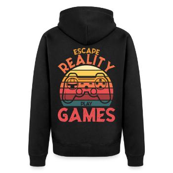 Escape Reality – Spiele & Play Retro Controller - Unisex Premium Bio Zip Hoodie - Schwarz - Hinten - Nico (187cm)