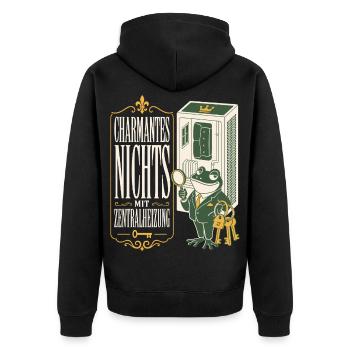 Charmantes Nichts mit Zentralheizung - Unisex Premium Bio Zip Hoodie - Schwarz - Hinten - Nico (187cm)